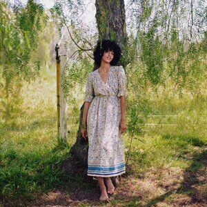 Christy Dawn Yellow and Blue Floral Long Sleeve Dress